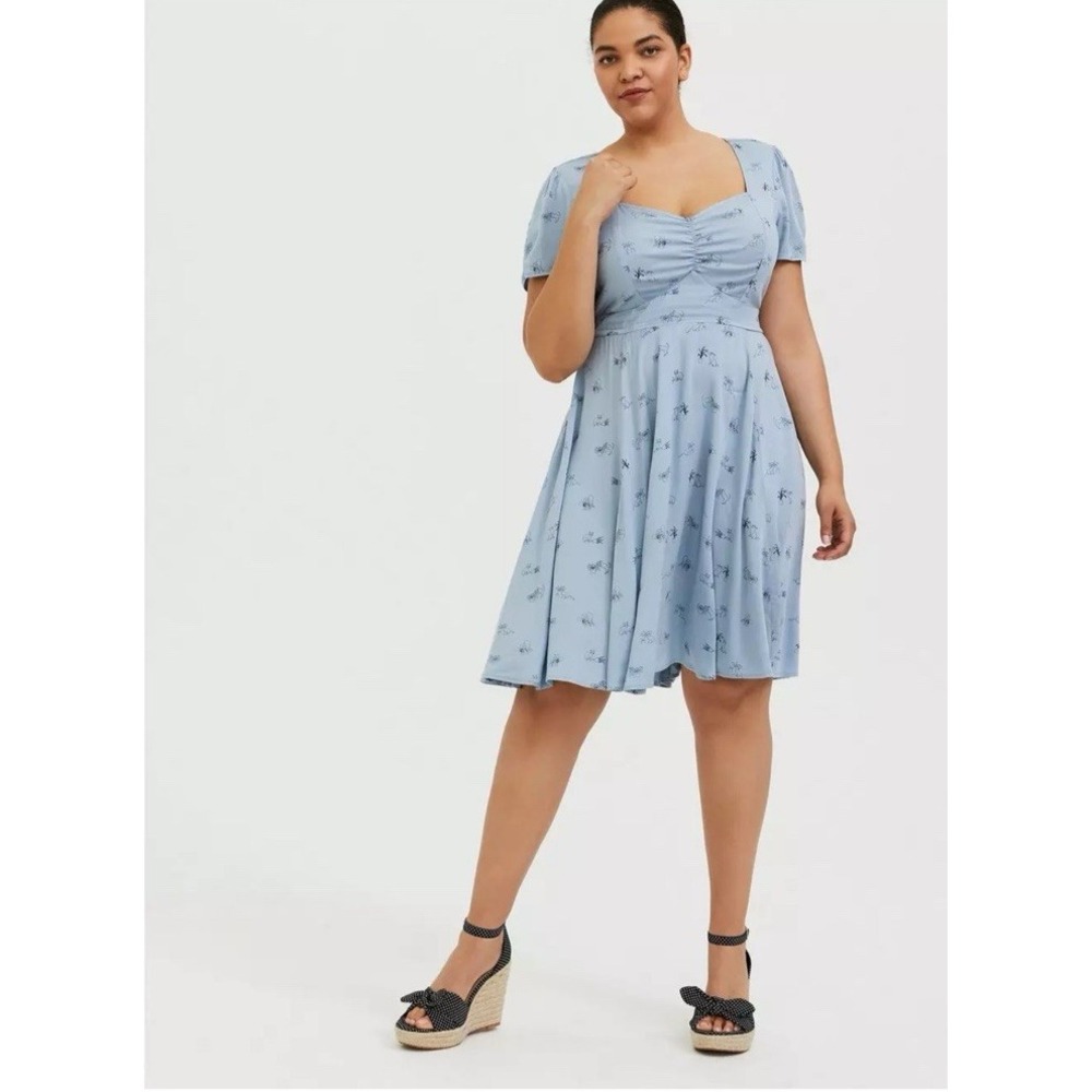 Torrid Cat Plant Lover Skater Dress 5x Plus Blue Milkmaid Flutter Sweetheart NEW